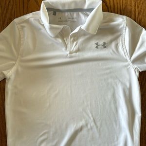 Boys white Under Armor golf shirt